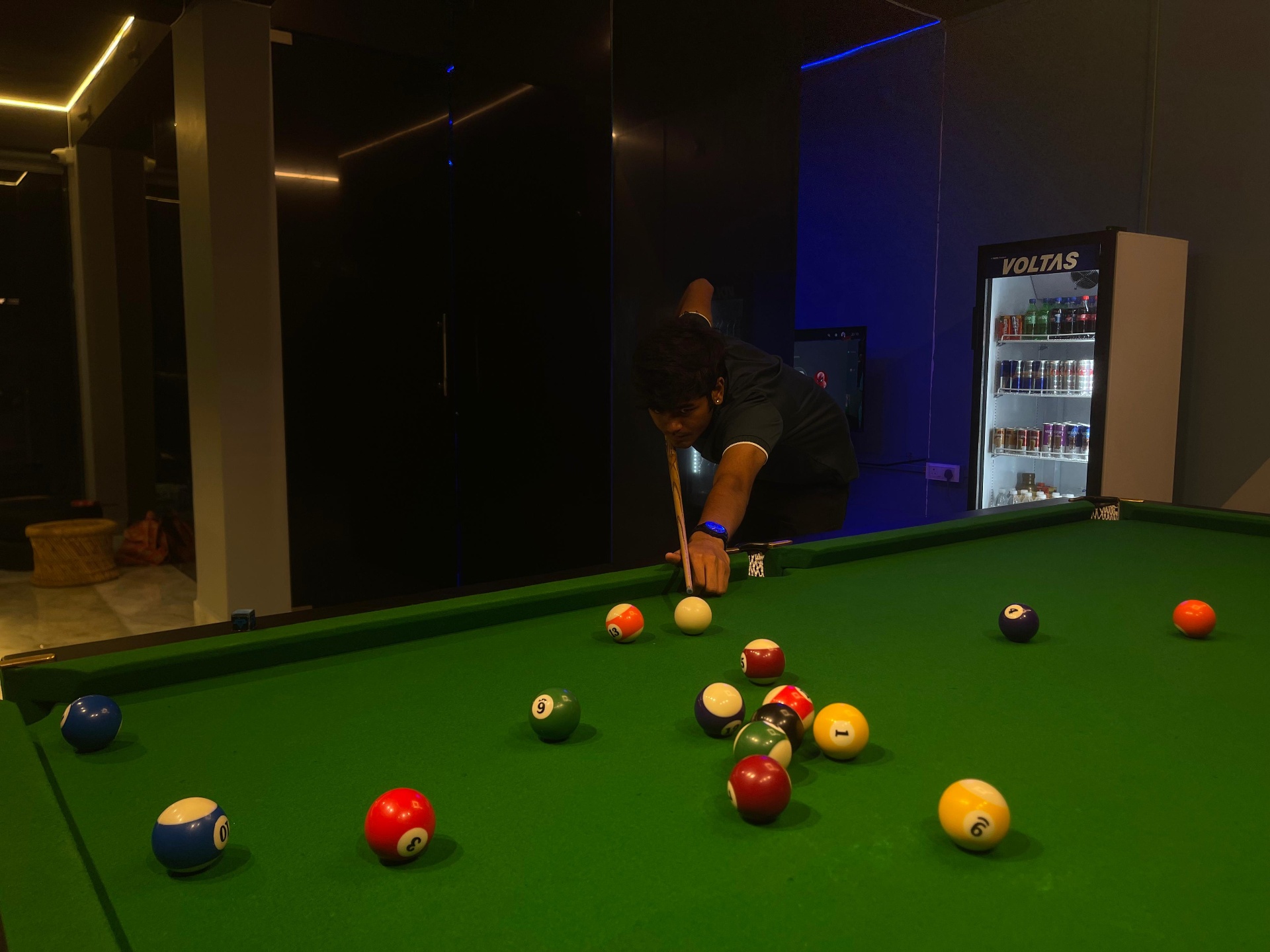 Pool action with chilled drinks fridge